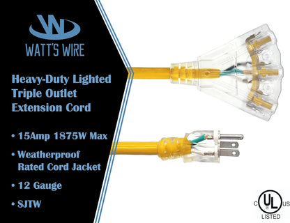 2 Ft - 12 Gauge Heavy Duty Extension Cord - 3 Outlet Lighted SJTW - Indoor/Outdoor Extension_Cord by  - 2' 12-Gauge Grounded 15 Amp Extensioncord Splitter