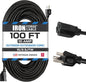 50 Ft Black Outdoor Extension Cord, 16/3, 50 Foot Outdoor Extension Cord, 3 Prong, Weatherproof - Great for outside Use