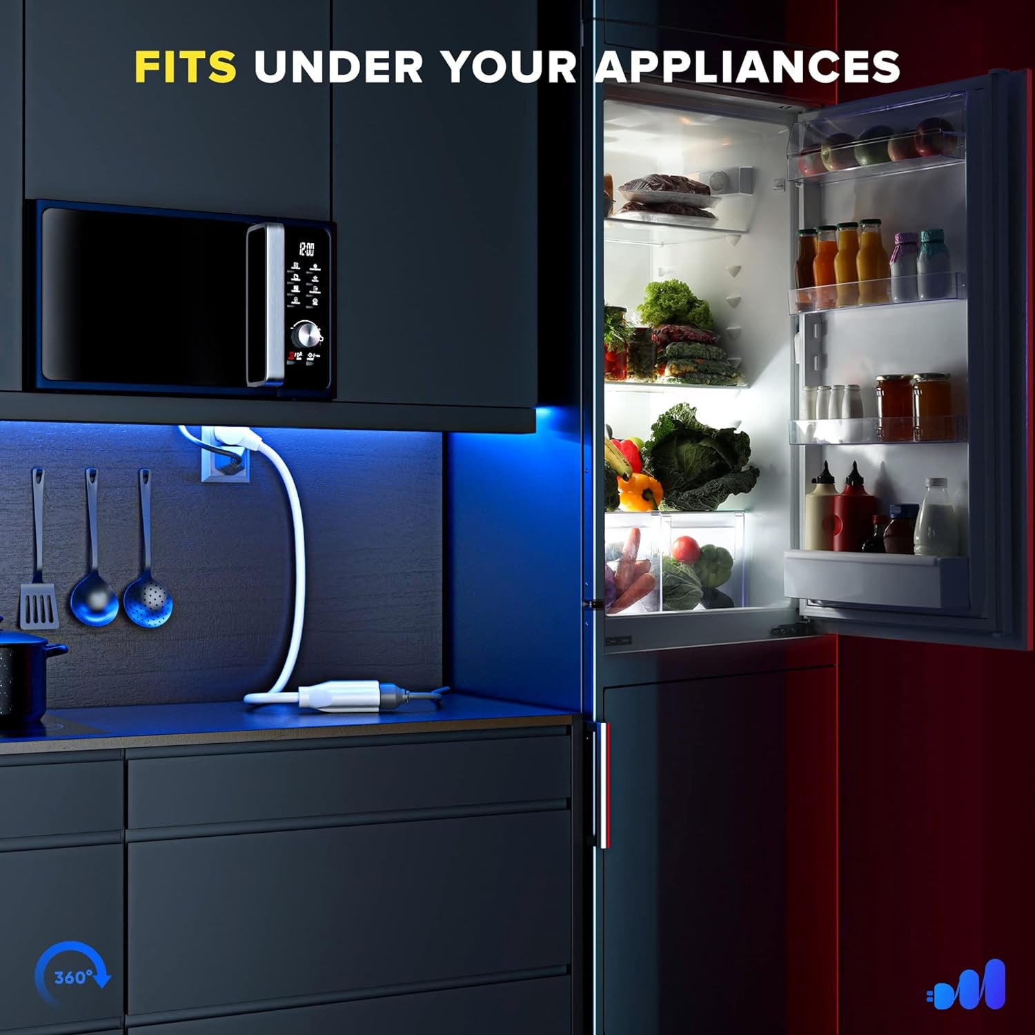 Extension Cord 15 Foot White Flat Plug, 360° Rotating Short Power Cord Single Outlet, Indoor 16 Gauge 3 Prong Grounded Wire UL Certified (15Ft White)