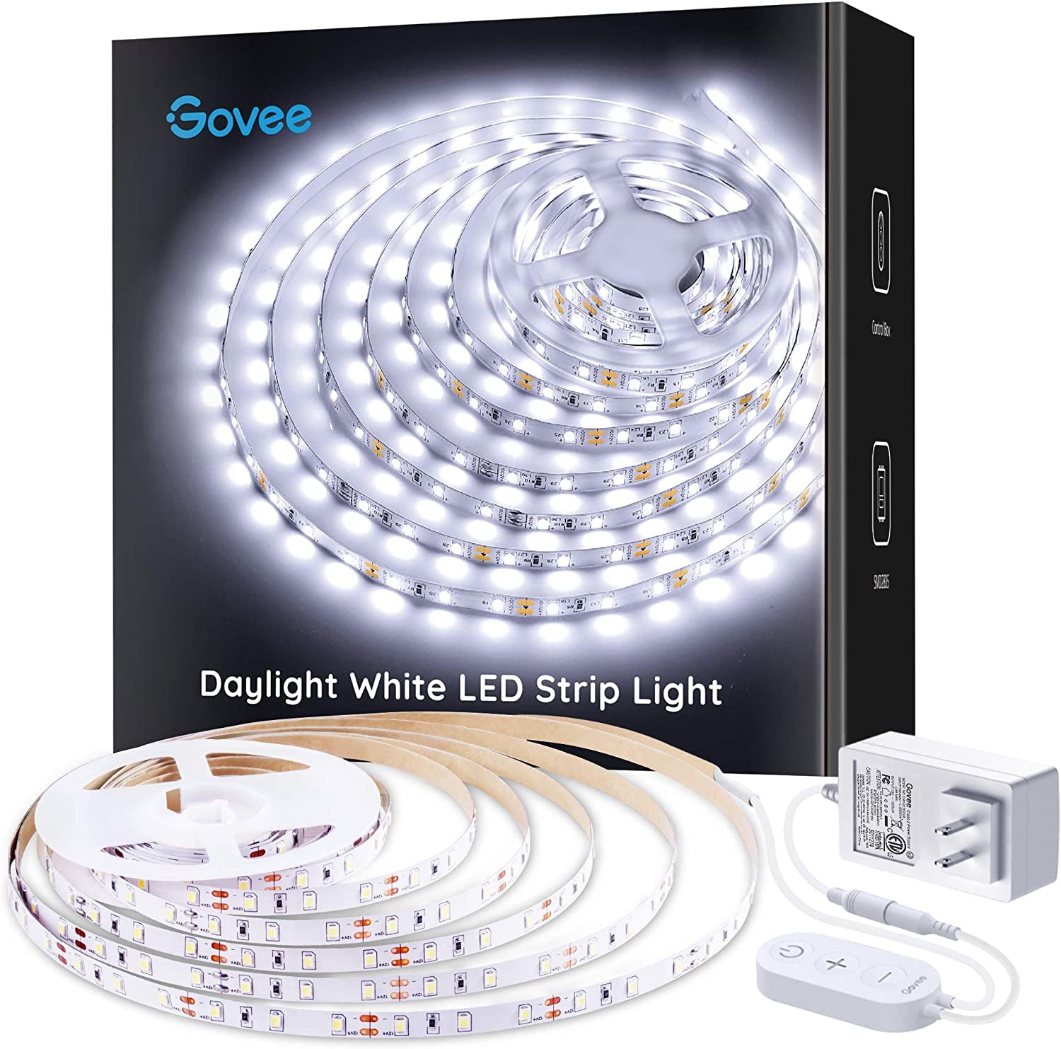 White LED Strip Lights, Upgraded 16.4Ft Dimmable LED Light Strip 6500K Bright Daylight White, Strong Adhesive, 300 Leds Flexible Tape Lights for Mirror, Kitchen Cabinet, Bedroom, Christmas Decor