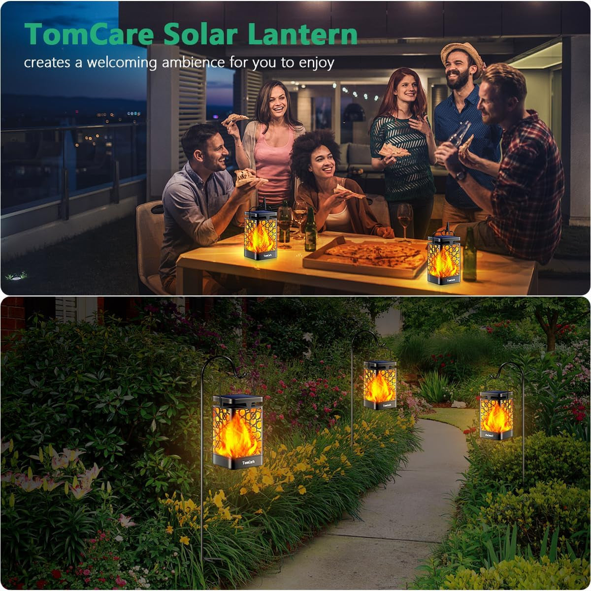 Solar Lanterns Outdoor Upgraded Flickering Flame Waterproof Hanging Lanterns Decorative Solar Powered LED Christmas Lights for Patio Deck Yard, 2 Pack