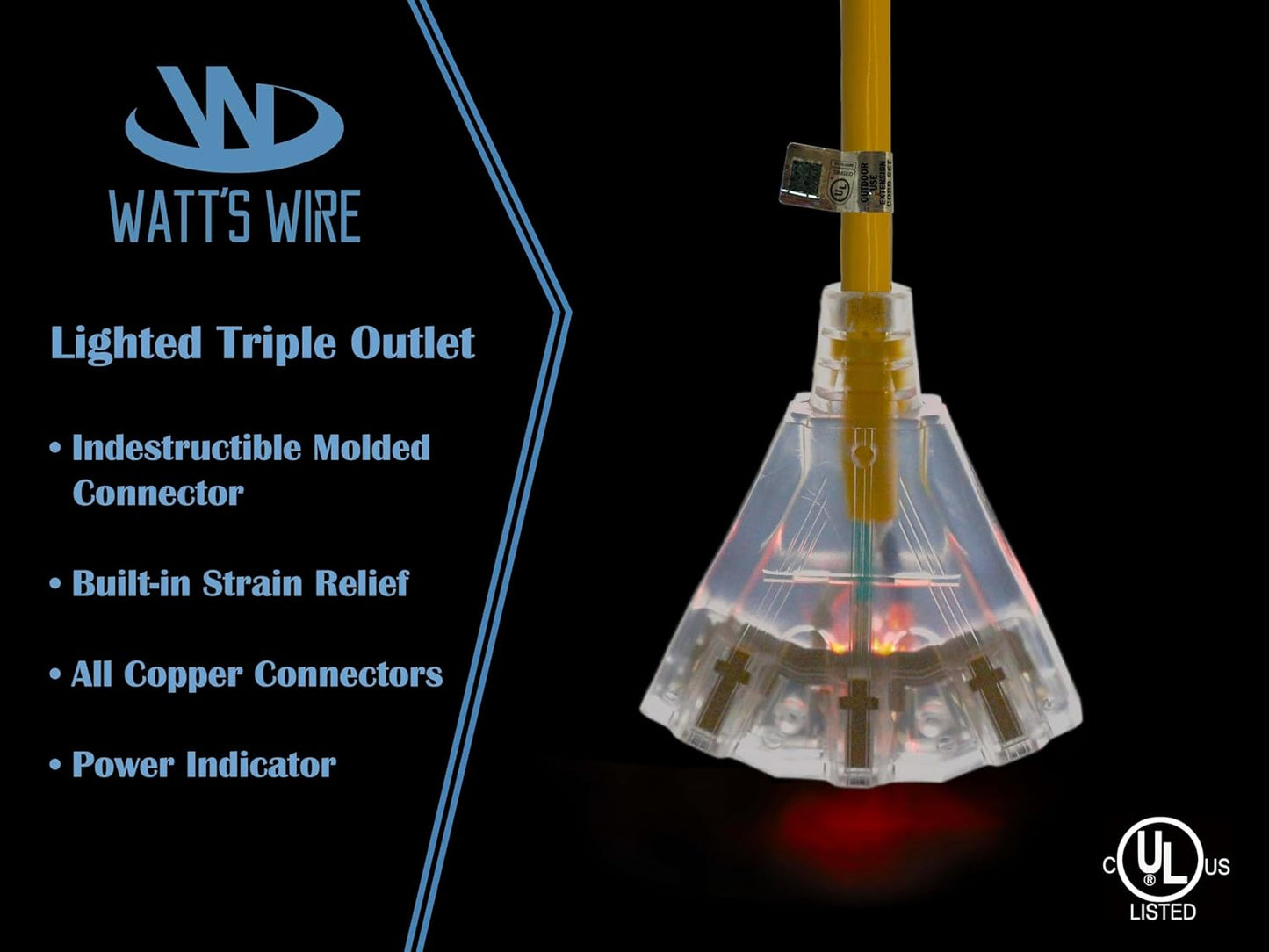 2 Ft - 12 Gauge Heavy Duty Extension Cord - 3 Outlet Lighted SJTW - Indoor/Outdoor Extension_Cord by  - 2' 12-Gauge Grounded 15 Amp Extensioncord Splitter