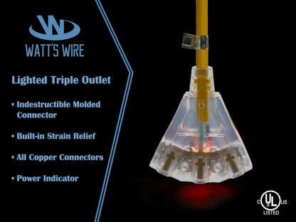 2 Ft - 12 Gauge Heavy Duty Extension Cord - 3 Outlet Lighted SJTW - Indoor/Outdoor Extension_Cord by  - 2' 12-Gauge Grounded 15 Amp Extensioncord Splitter