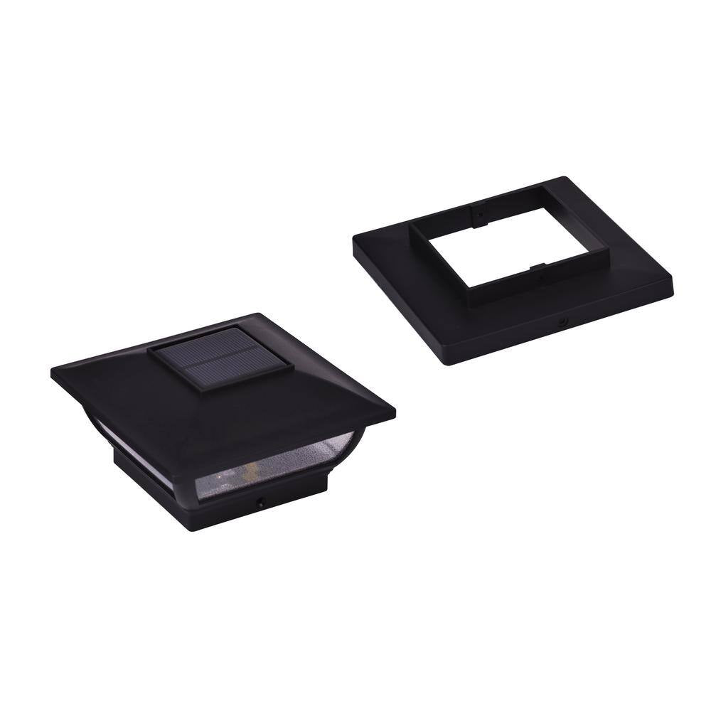 3.5 In. X 3.5 In. Black Integrated LED Plastic Outdoor Solar Post Cap Light with a 5.5 In. X 5.5 In. Adaptor (2-Pack)