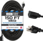 50 Ft Black Outdoor Extension Cord, 16/3, 50 Foot Outdoor Extension Cord, 3 Prong, Weatherproof - Great for outside Use