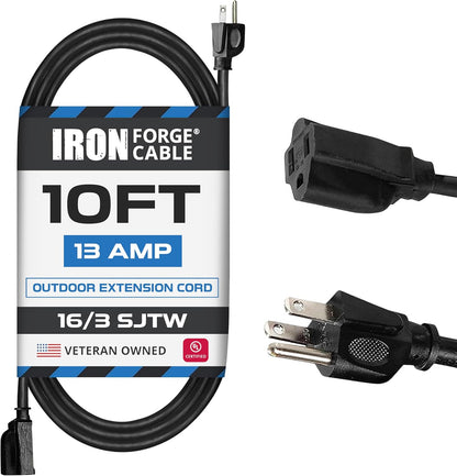 50 Ft Black Outdoor Extension Cord, 16/3, 50 Foot Outdoor Extension Cord, 3 Prong, Weatherproof - Great for outside Use