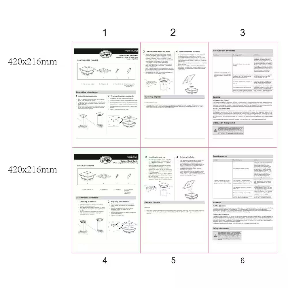 3.5 In. X 3.5 In. Black Integrated LED Plastic Outdoor Solar Post Cap Light with a 5.5 In. X 5.5 In. Adaptor (2-Pack)