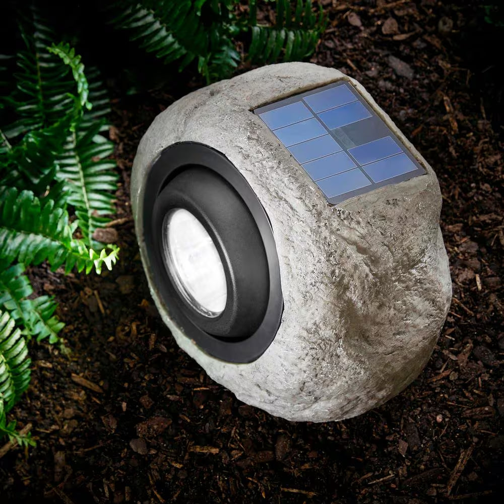 30 Lumen Gray Integrated LED Weather Resistant Outdoor Solar Rock Spotlight with Adjustable Lamp Head