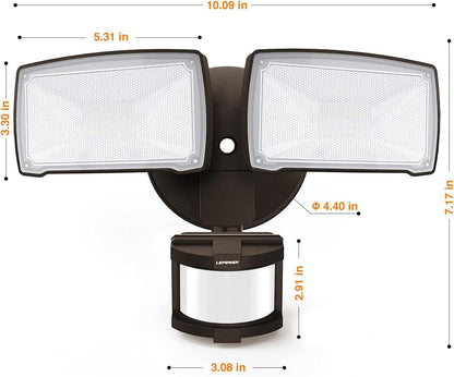 30W LED Security Lights Motion Sensor Light Outdoor, 3200LM Motion Security Light, 5500K, IP65 Waterproof, 2 Head Motion Detector Flood Light for Garage, Yard, Porch, Brown (NOT Solar Powered)