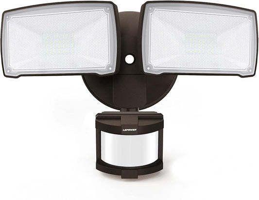 30W LED Security Lights Motion Sensor Light Outdoor, 3200LM Motion Security Light, 5500K, IP65 Waterproof, 2 Head Motion Detector Flood Light for Garage, Yard, Porch, Brown (NOT Solar Powered)