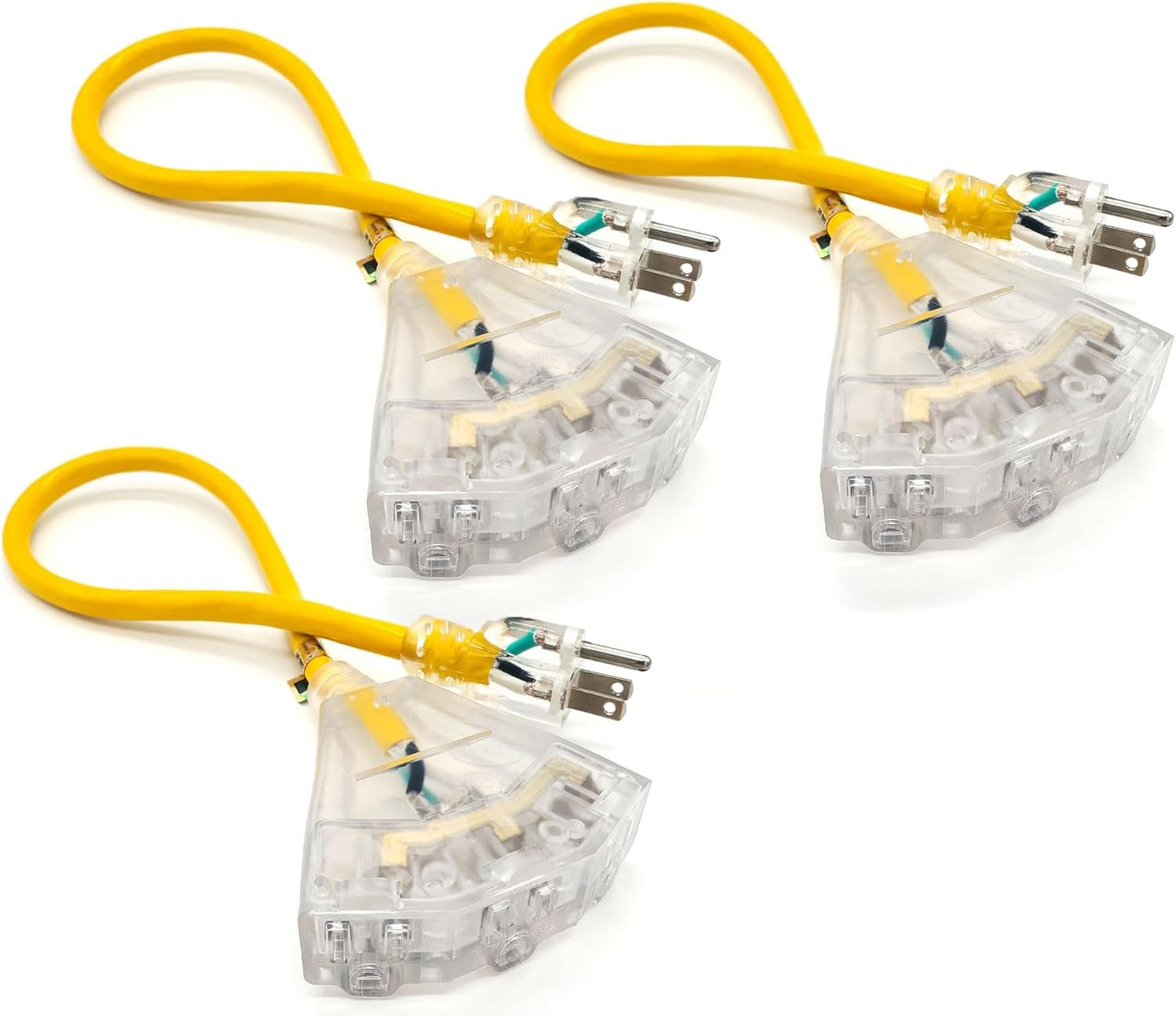 2 Ft - 12 Gauge Heavy Duty Extension Cord - 3 Outlet Lighted SJTW - Indoor/Outdoor Extension_Cord by  - 2' 12-Gauge Grounded 15 Amp Extensioncord Splitter